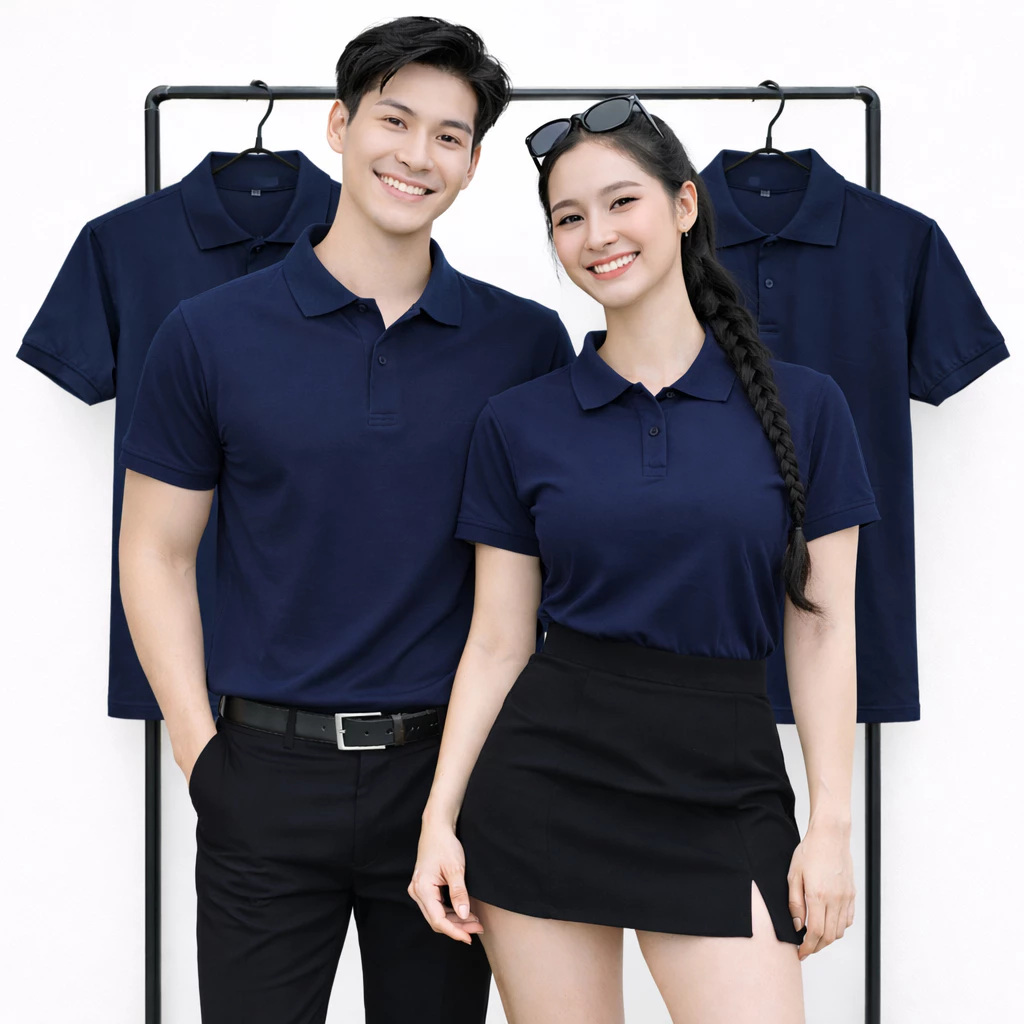 Áo Thun Có Cổ Cá Sấu 4 Chiều THOITRANG24H Màu Xanh Đen Navy Cho Nam Và Nữ
