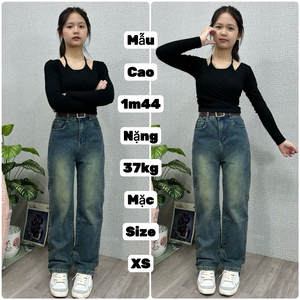 Quần Ống Đứng NẤM LÙN Jean 9 Tấc 90cm Cho Nữ Lưng Cao Rò Rin Jeans Y2K