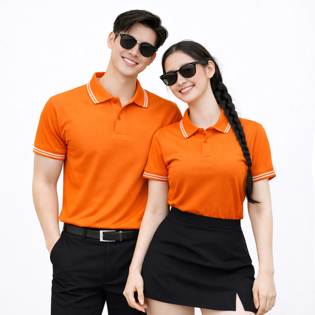 Áo Thun Có Cổ Polo Cá Sấu THỜI TRANG 24H Màu Cam Phối Bo 2 Sọc Trắng Nhẹ Mát Form Xuông Nam Nữ