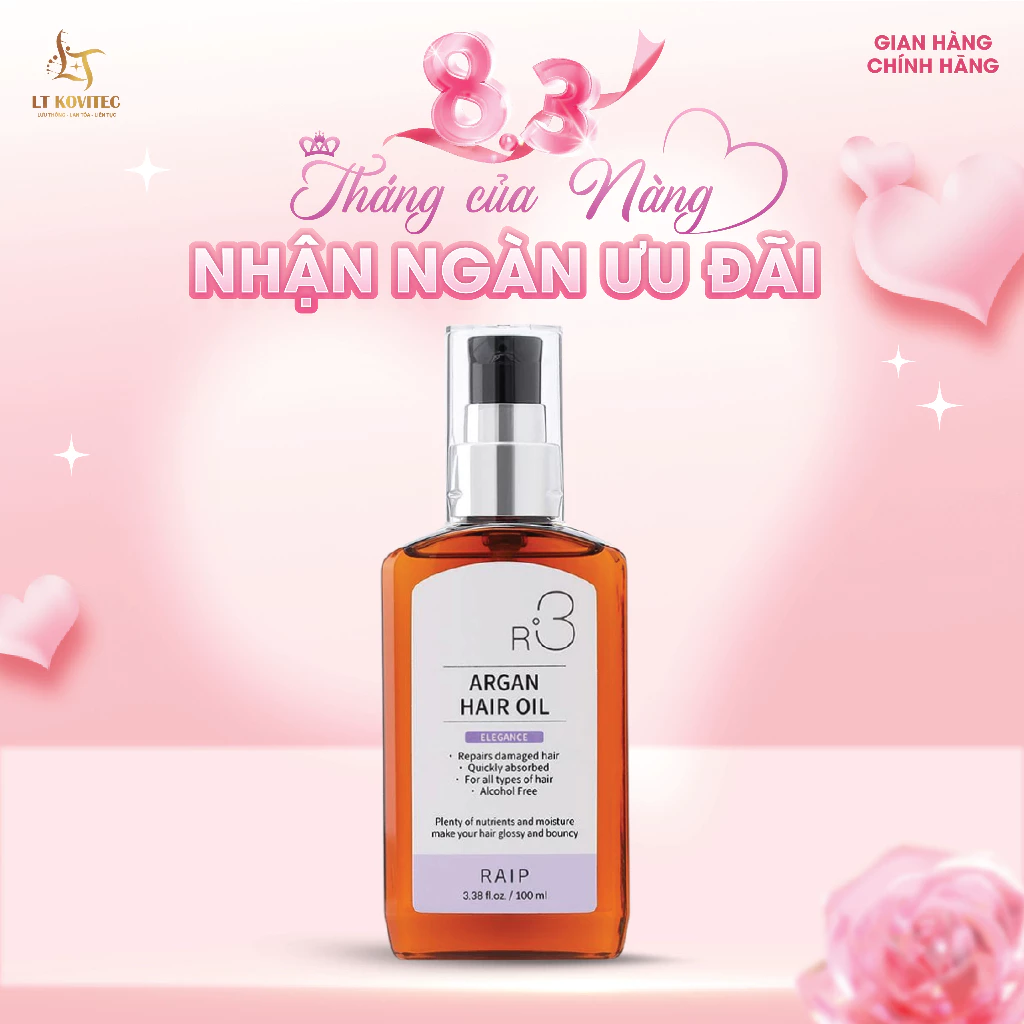 [ HÀNG CHÍNH HÃNG] Tinh Dầu Dưỡng Tóc Raip R3 Argan Hair Oil 100ml Hương Elegance thanh lịch, nhẹ nhàng, quý phái