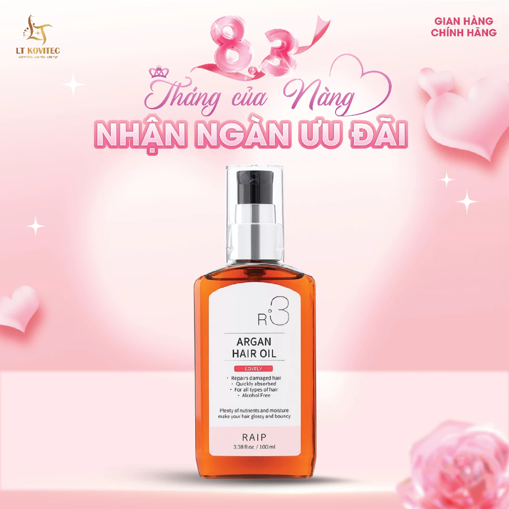 [HÀNG CHÍNH HÃNG] Tinh Dầu Dưỡng Tóc Raip R3 Argan Hair Oil Lovely Hương Hoa Nhài Thơm Ngọt 100ml