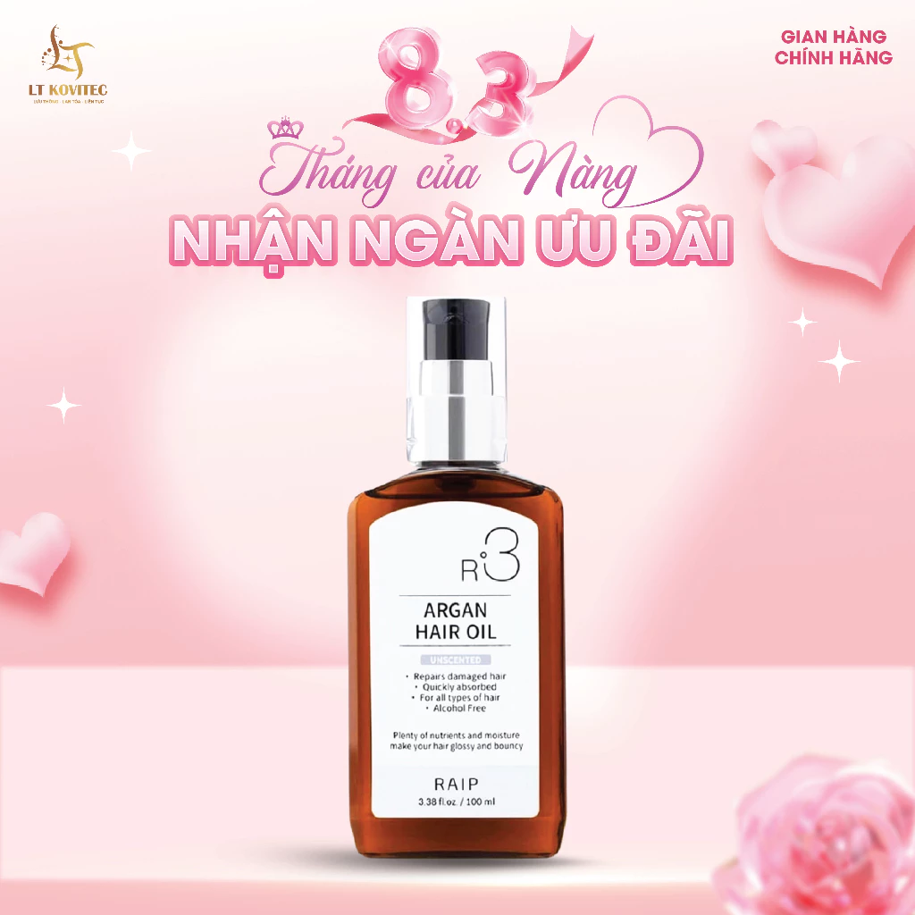 [ HÀNG CHÍNH HÃNG] Tinh Dầu Dưỡng Tóc Raip R3 Argan Hair Oil 100ml Bản Không Mùi Unscented Bóng Mượt