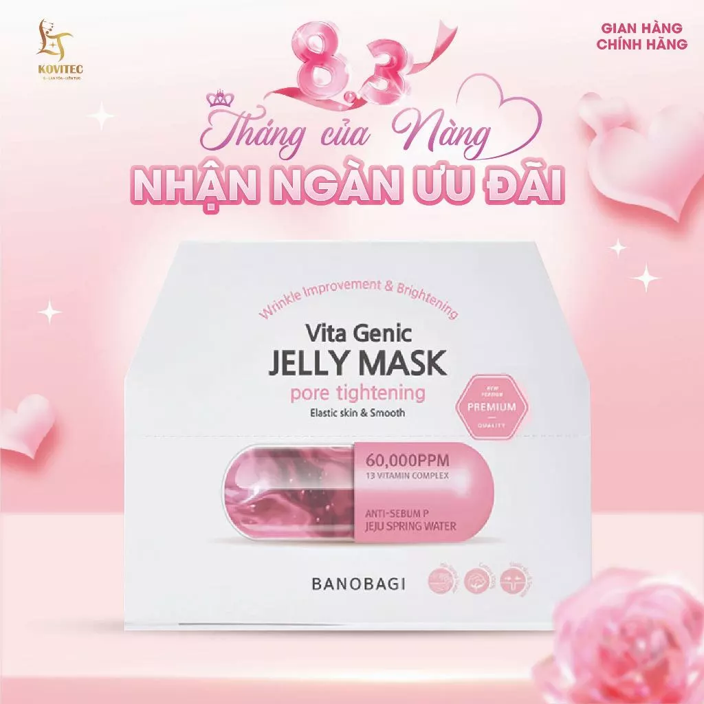 COMBO 10 Mặt Nạ Dưỡng Da BANOBAGI PREMIUM Vita Genic Jelly Mask Pore Tighteing 30ml (Màu Hồng) 30ml