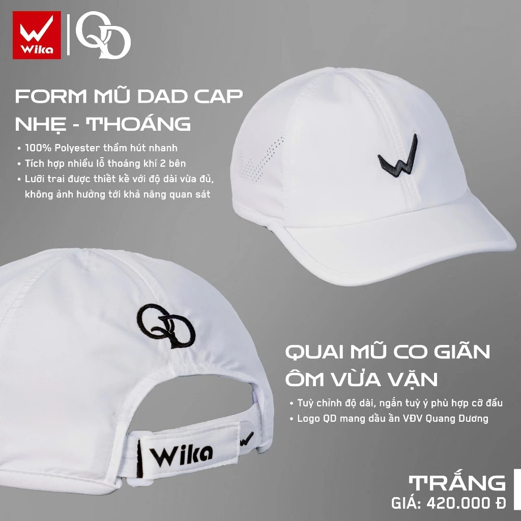 Mũ Lưỡi Trai Thể Thao Wika QD Chính Hãng, Form Ôm Đầu Có Quai Chỉnh