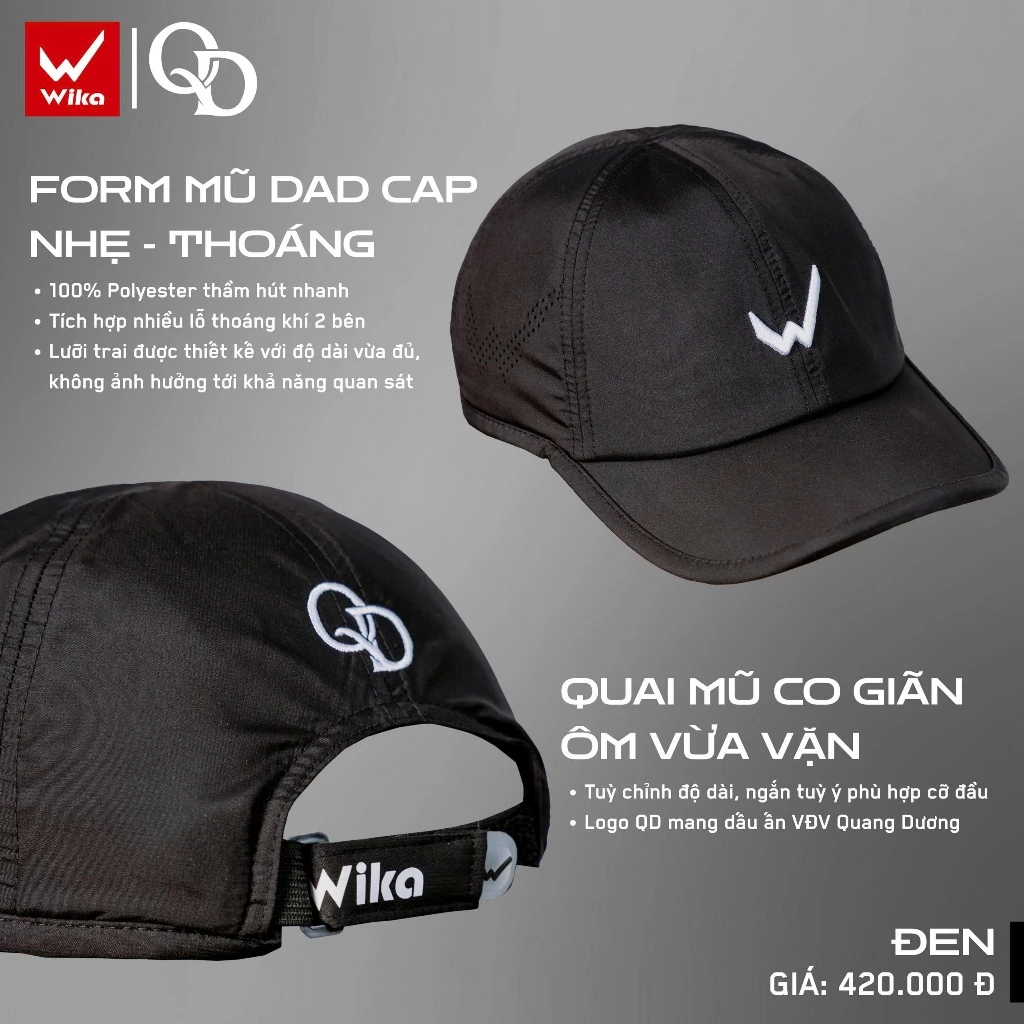 Mũ Thể Thao Wika QD, Mũ Lưỡi Trai Chất Vải Polyeste Thấm Hút Mồ Hôi Tốt