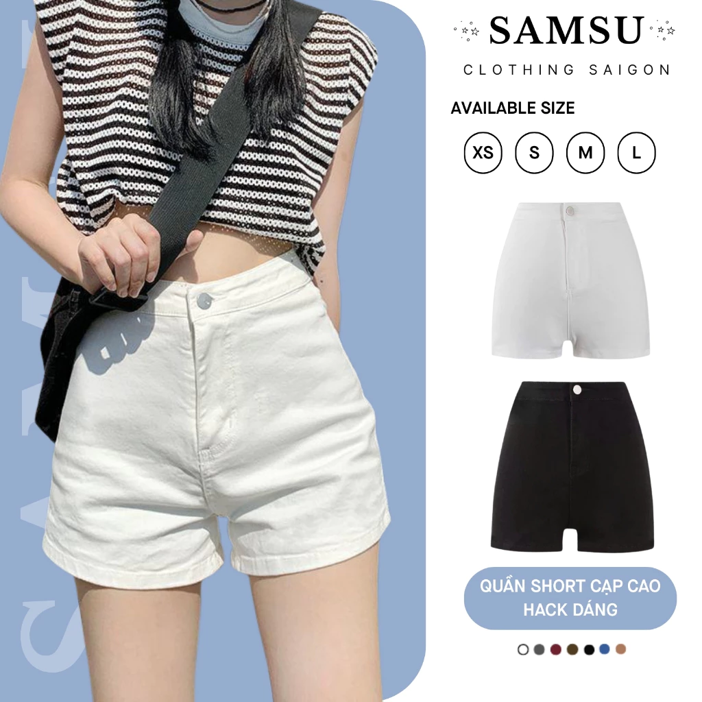 Quần Đùi Nữ, Quần Đùi Kaki Cạp Cao Không Túi Đen Trắng Phong Cách Năng Động Bare Samsu.clothing_saigon