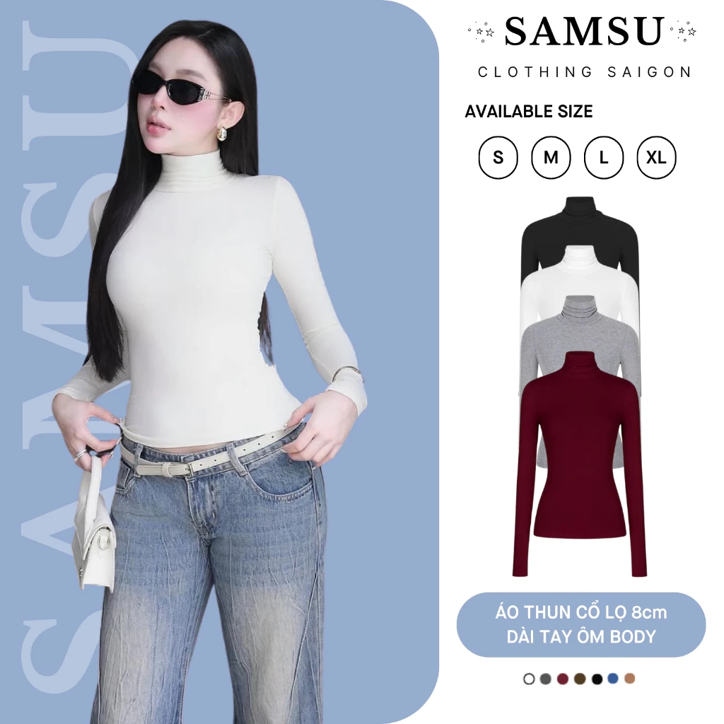 [BẢN MỚI] Áo Giữ Nhiệt Cổ Cao BẢN MỚI SAMSU Áo Thun Nữ Cổ Lọ 8cm Ôm Body 640 - Samsu.clothing_saigonn