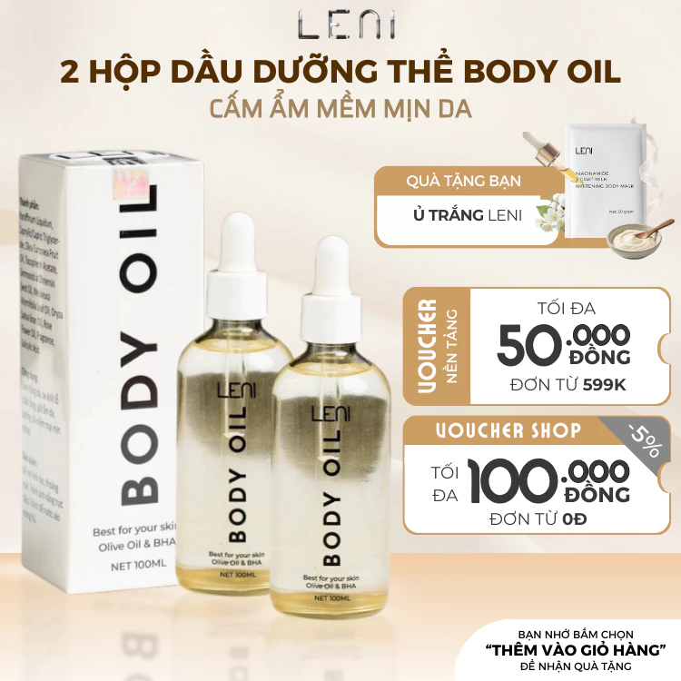 [Tặng 1 Ủ Trắng] Combo 2 Chai Body Oil LENI Dưỡng Ẩm Chuyên Sâu Cho Làn Da Mềm Mịn Căng Bóng