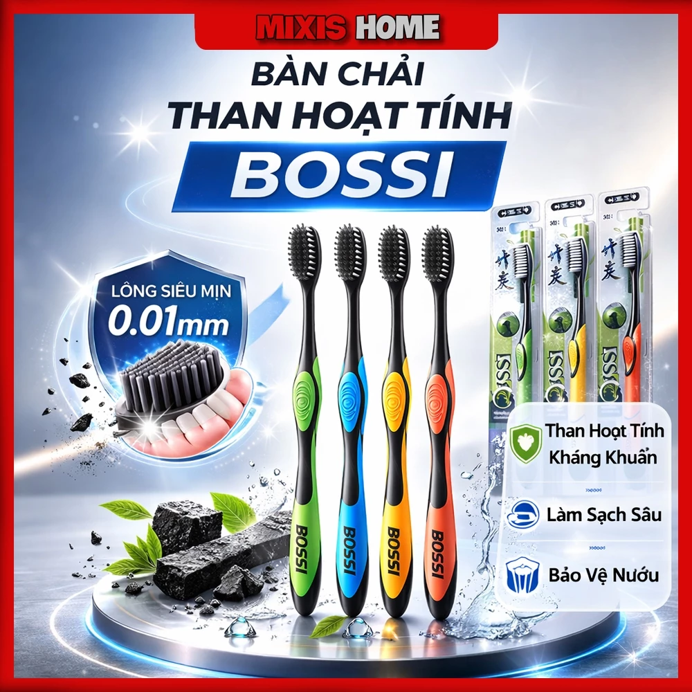 Bàn Chải Đánh Răng Than Tre Hoạt Tính Bossi Hàn Quốc, Mềm Mại Bảo Vệ Răng Tối Ưu - GD248