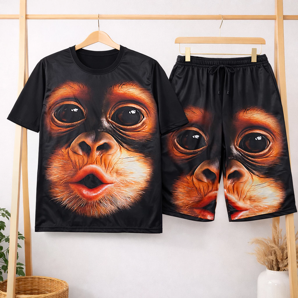 Bộ quần áo Nam Nữ Bigsize 33KG-123KG Tay ngắn chất thun in 3D co dãn mát kiểu dáng Unisex hình Mặt Khỉ-Sherkk