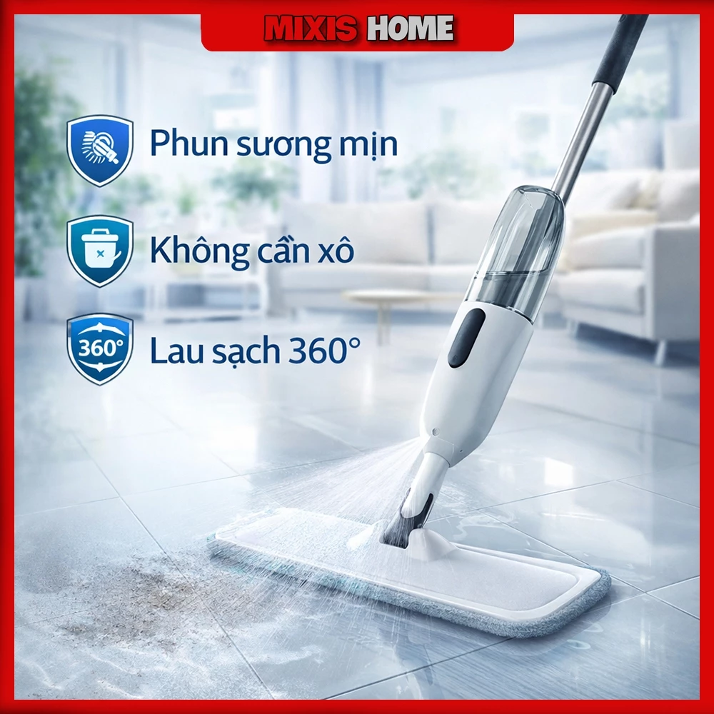 Cây Lau Nhà Phun Sương Xoay 360, Kèm Bình Xịt Tiện Lợi, Bông Lau Microfiber Thấm Hút Sạch Bụi - GD264