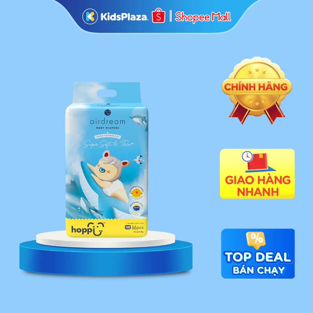 Bỉm - Tã dán mùa hè Hoppi Airdream Newborn 66 miếng (cho bé ≤ 5kg)