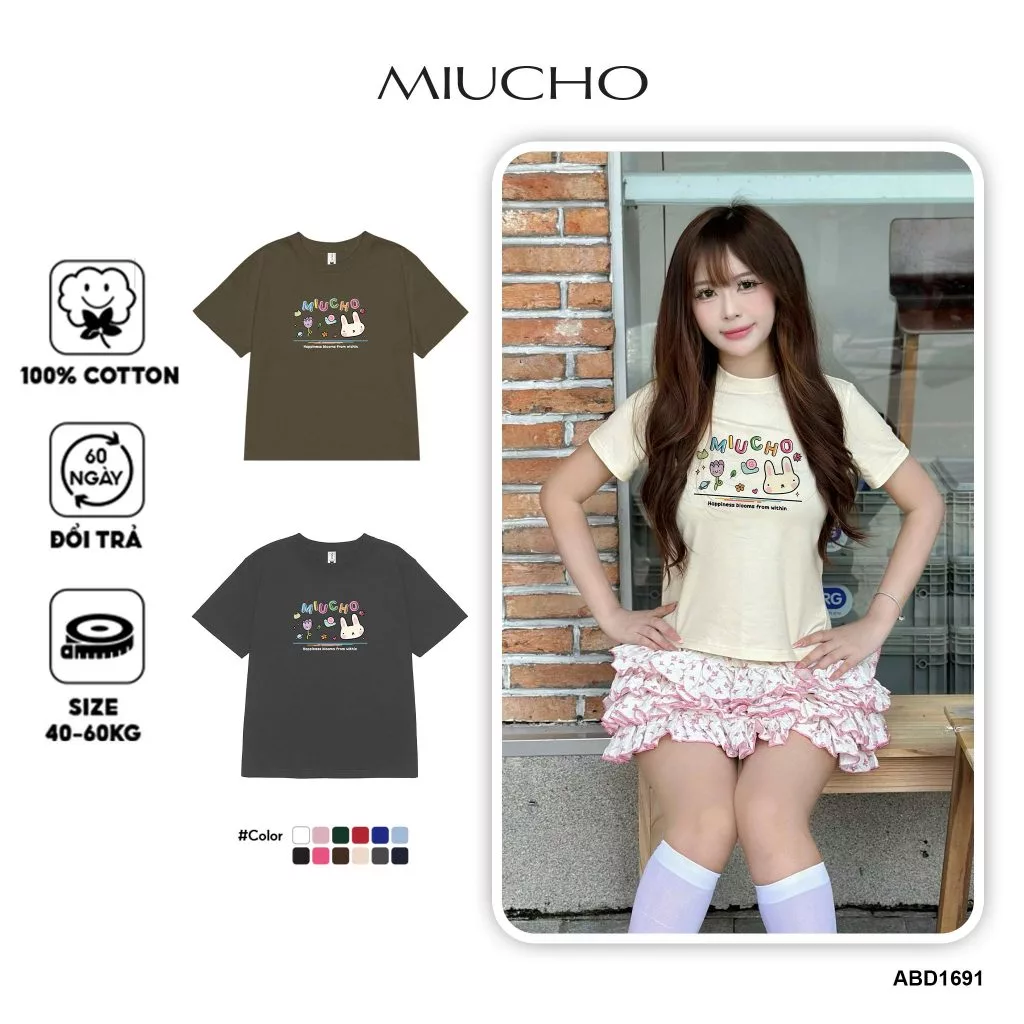 Áo baby tee ôm chất vải co giãn 2 chiều thoáng mát ABD1691 Miucho in mix