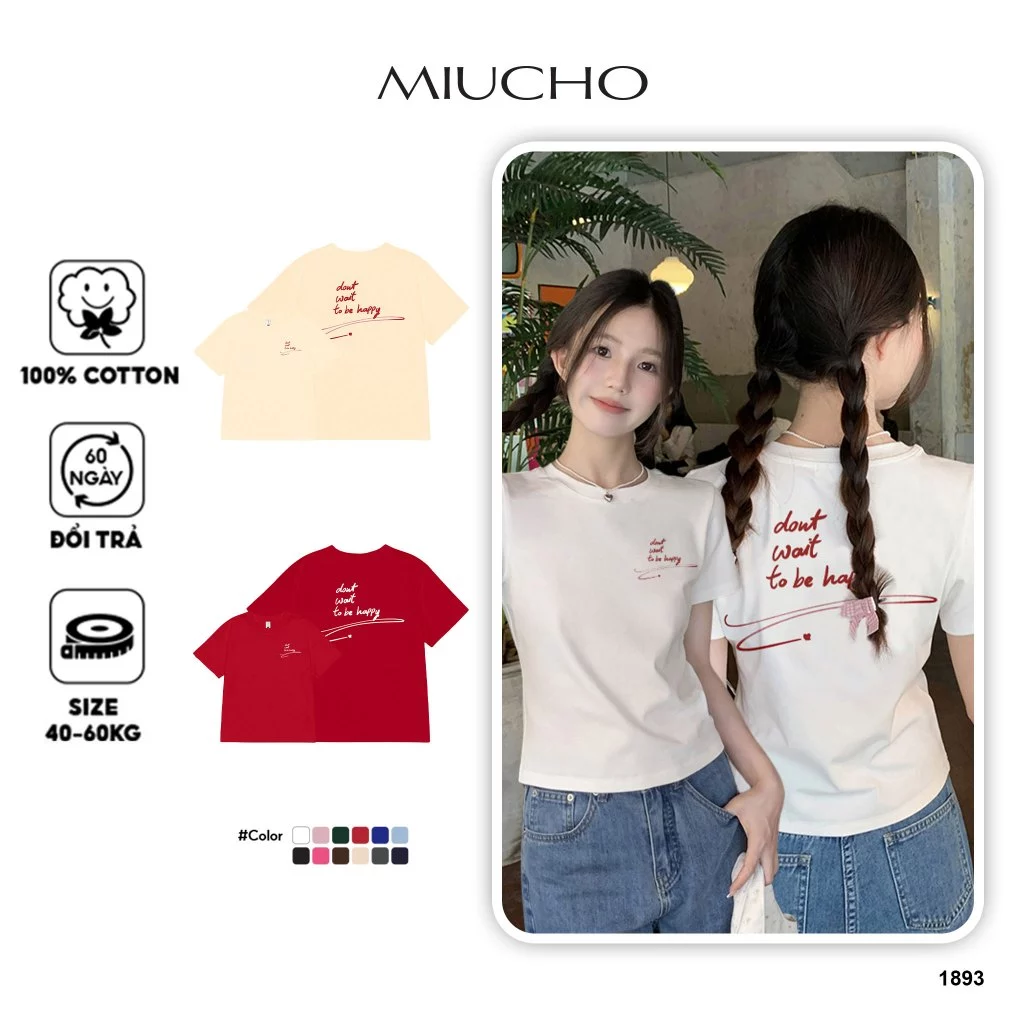 Áo Baby Tee Nữ Form Vừa MIUCHO Co Giãn 2 Chiều Thoáng Mát In Chữ Basic Ôm Body 1893