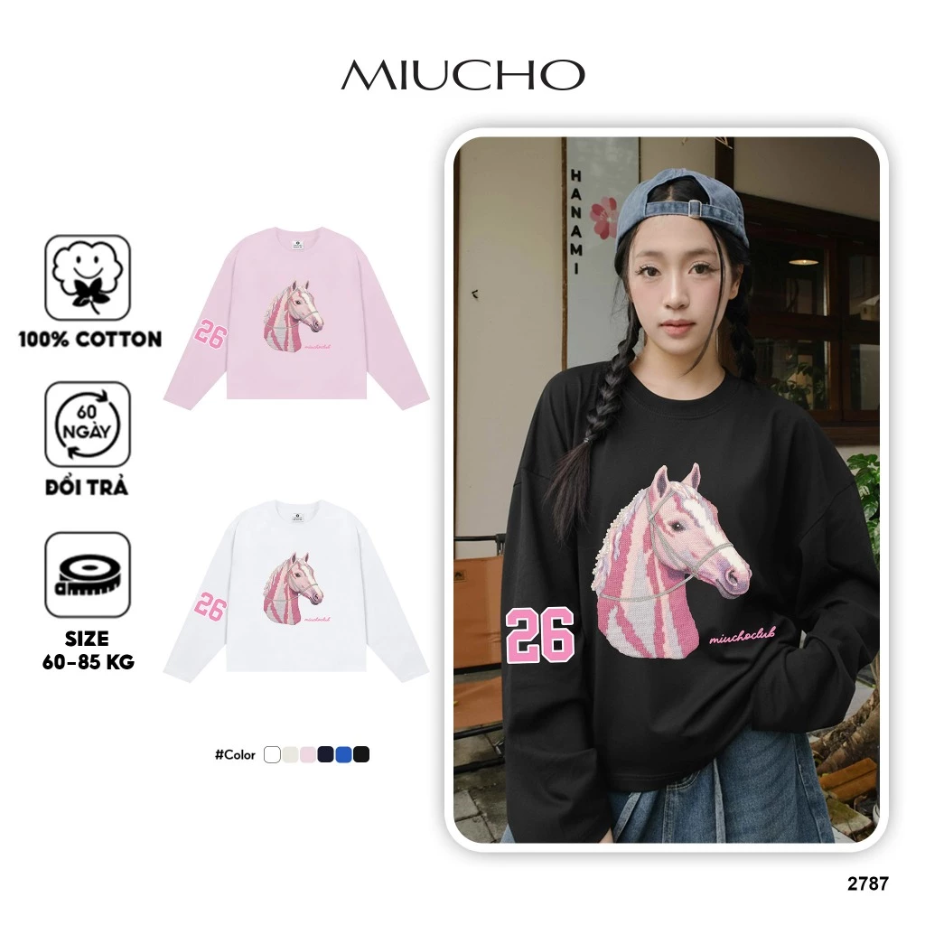 Áo thun nữ tay dài form boxy Miucho cotton thoáng mát mềm mại tôn dáng BST graphic local brand
