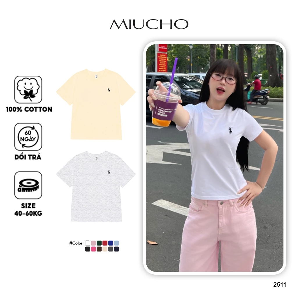 Áo baby tee basic nhiều màu 2511 Miucho chất vải co giãn thoáng mát cổ tròn in artwork
