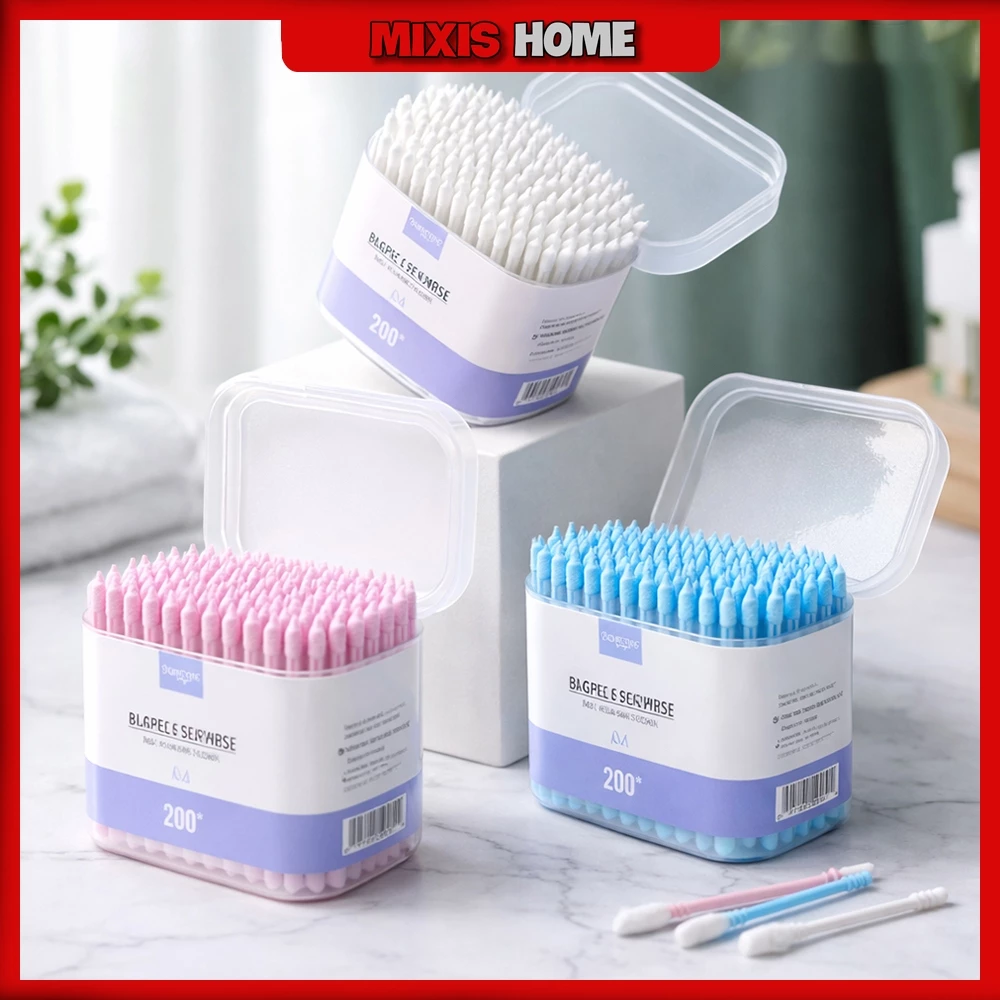 Hộp 200 Tăm Bông 2 Đầu Kháng Khuẩn Mềm Mịn Dùng Cho Gia Đình Và Trẻ Em - GD309