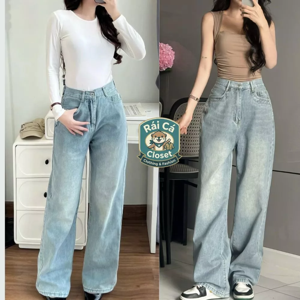 Quần Jean Ống Suông Thiết Kế Có Túi Sau - Màu Retro Cạp Cao Tôn Dáng, Quần Bò Ống Rộng Nhiều Màu Đủ Size - Cá Tính
