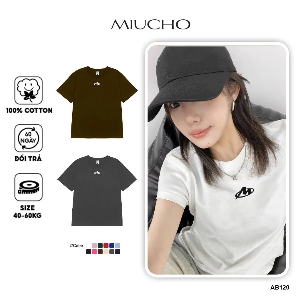 Áo thun ôm form baby tee AB120 Miucho chất vải in Typographic