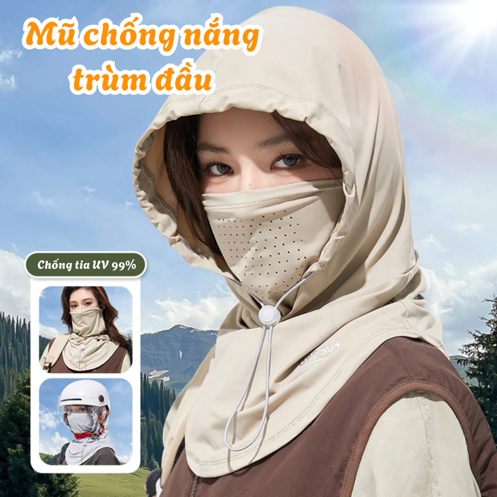 Mũ Chống Nắng Trùm Đầu Đạp Xe Kèm Khẩu Trang Che Cổ Thoáng Khí Có Dây Rút Chống Gió Thể Thao