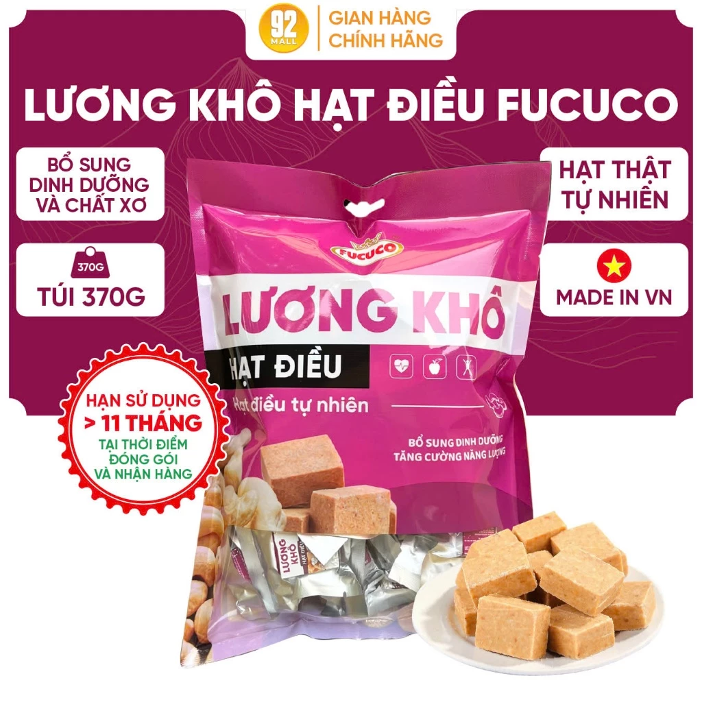 Lương Khô Mini Hạt Điều Fucuco Túi 400g Bánh Dinh Dưỡng Thơm Ngon Bùi Béo Tiện Lợi
