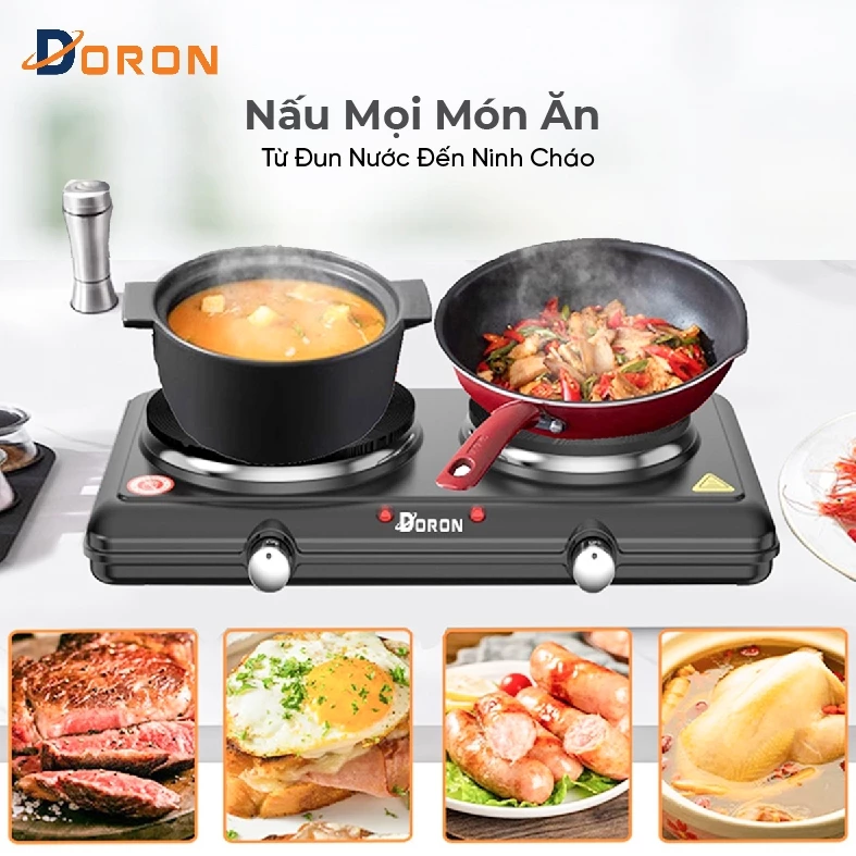 Bếp điện, bếp điện pha cà phê DORON 3000W công suất cao, gia nhiệt kép không kén nồi