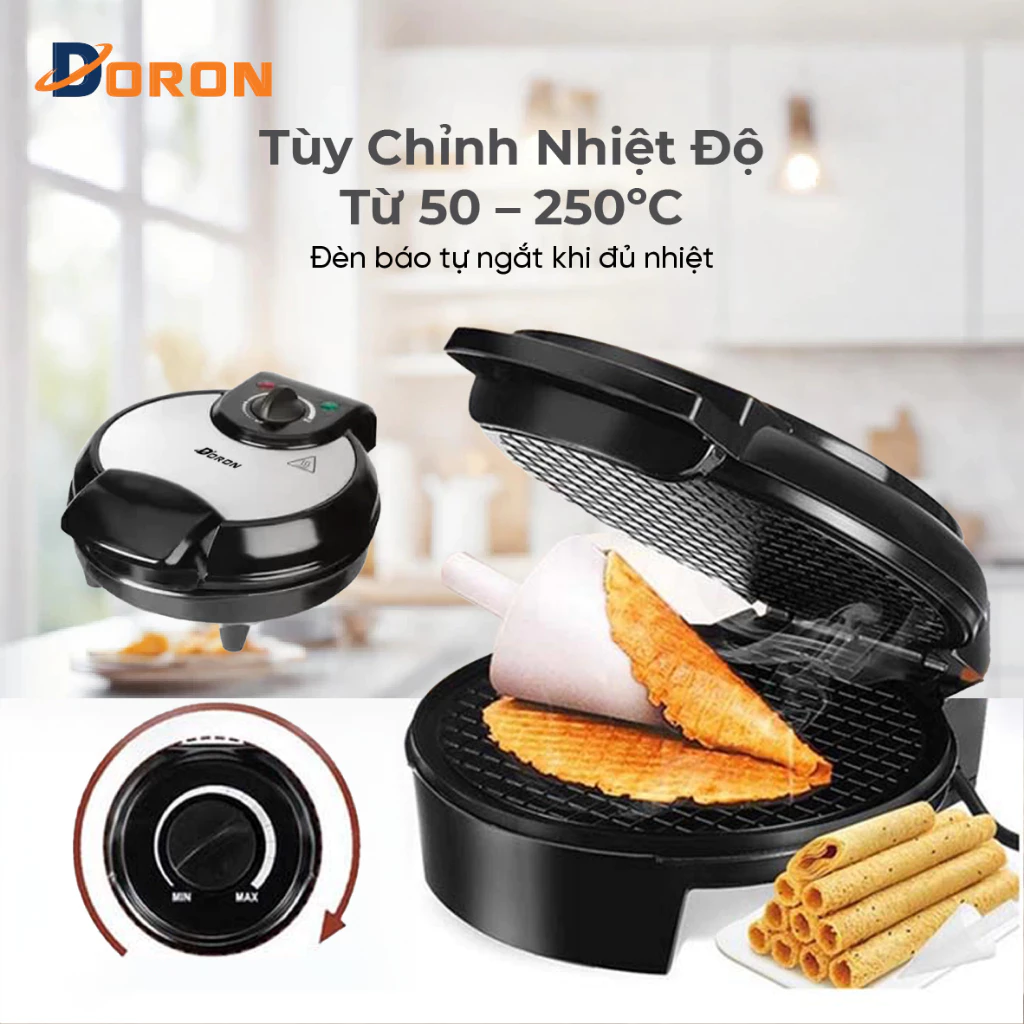 Máy làm bánh ốc quế DORON 1200W kiểm soát nhiệt độ chính xác, bánh thơm ngon