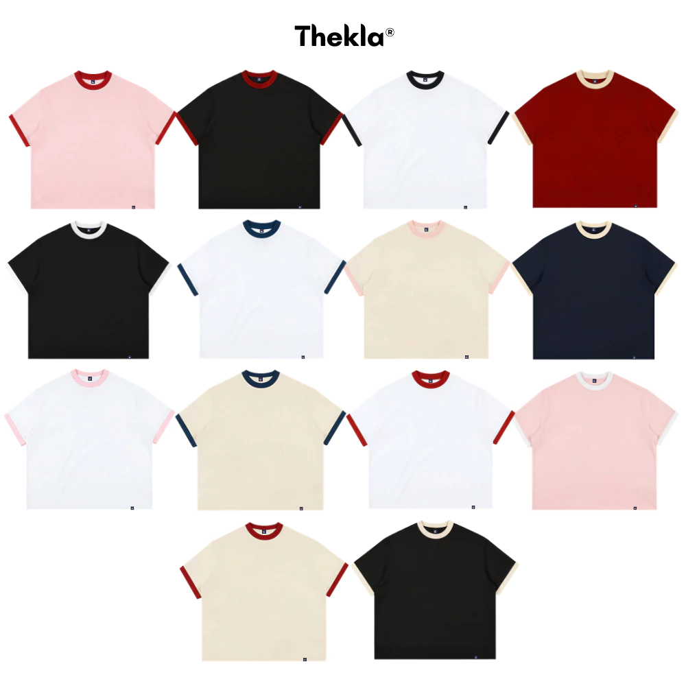 Áo Thun Boxy Ringer BST152 Trơn THEKLA - Áo Phông 250gsm Cotton 2 Chiều Phối Bo Cổ Tay Dày Dặn Đứng Form