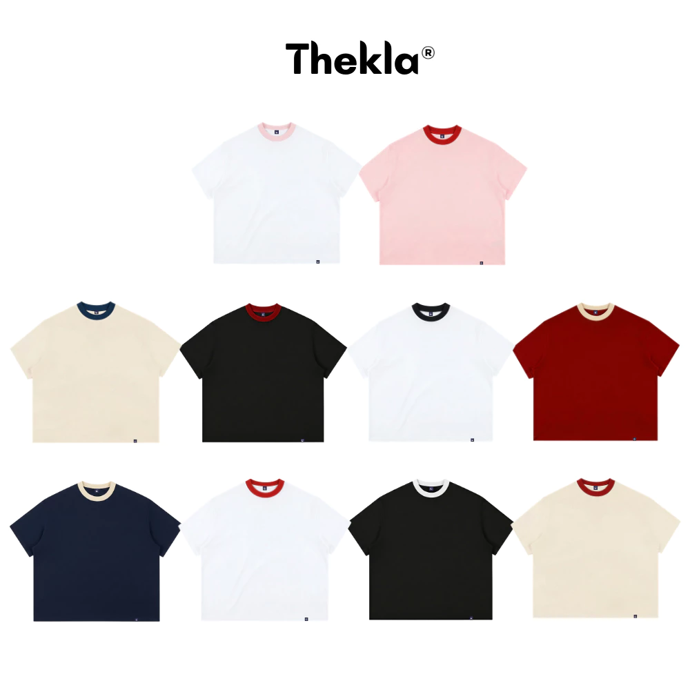 Áo Boxy Phối Cổ BST150 Trơn THEKLA - Áo Phông 250gsm Cotton 2 Chiều Dày Dặn Thoáng Mát Tối Giản