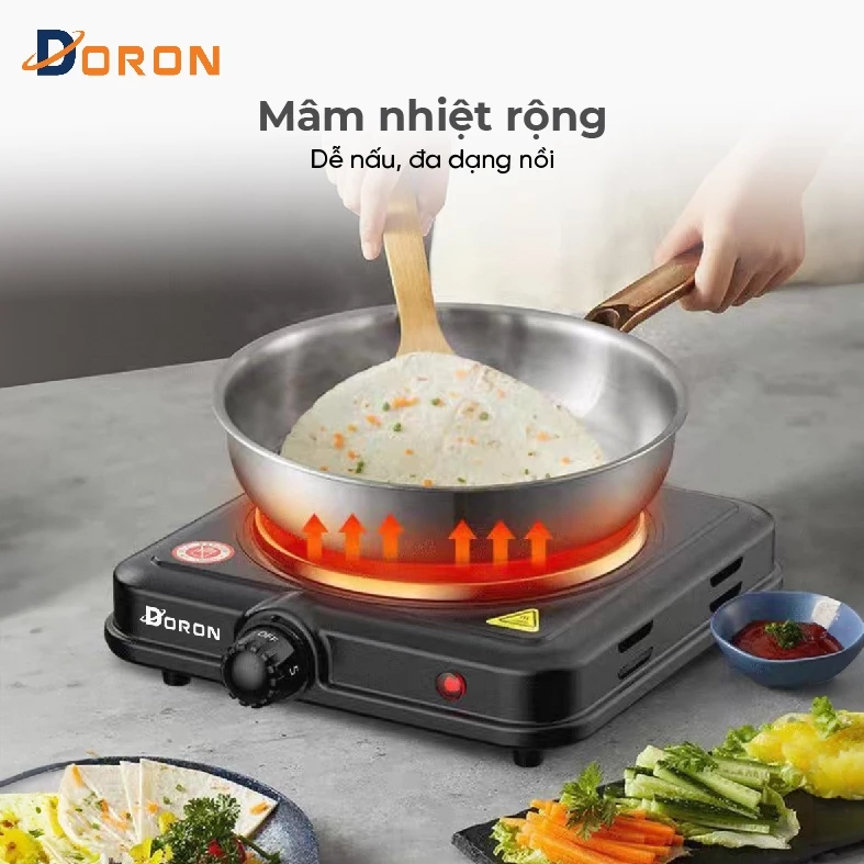Bếp điện hồng ngoại mini DORON 1500W kiểm soát nhiệt độ chính xác, bánh thơm ngon