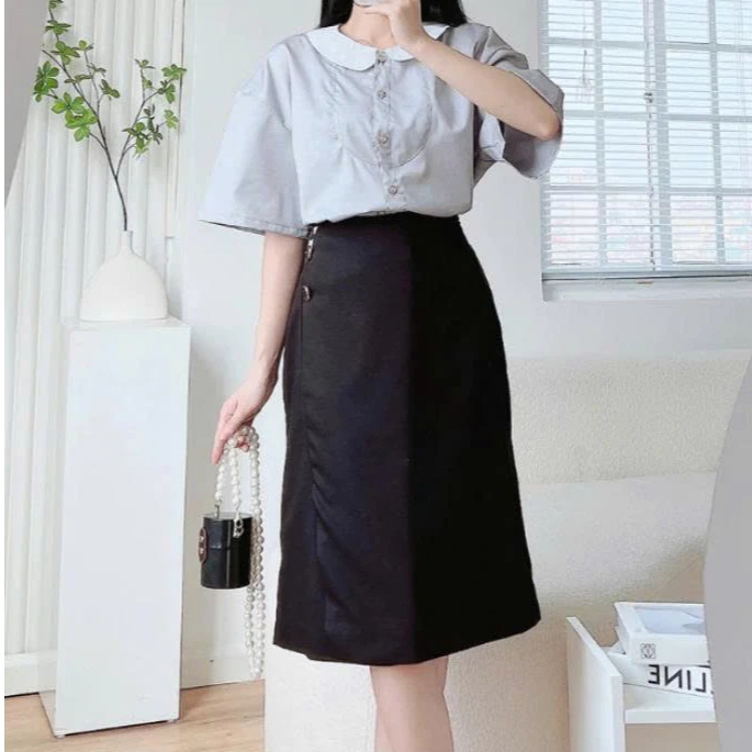 Chân Váy Nữ JASEY Dáng Dài Lệch Vạt Chất Vải Cao Cấp Đính Khuy Tinh Tế Lịch Sự 5531