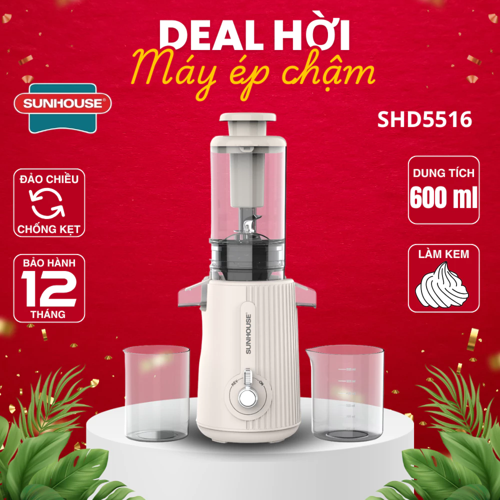 Máy ép chậm SUNHOUSE SHD5516, SHD5518, SHD5519, SHD5112 Công nghệ giữ nguyên VITAMIN, Có làm kem