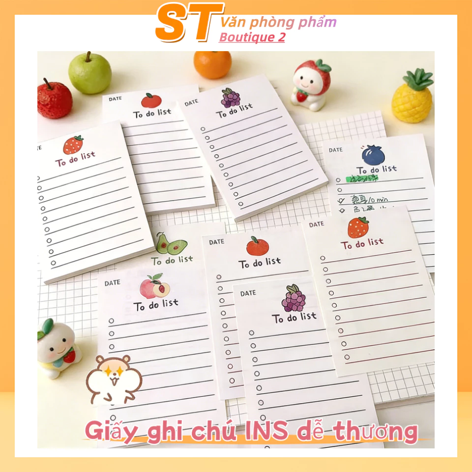 Cuốn sổ ghi chú hình gấu trái cây dễ thương, sổ tay phong cách in, giấy note có thể xé rời không keo - dành cho học sinh