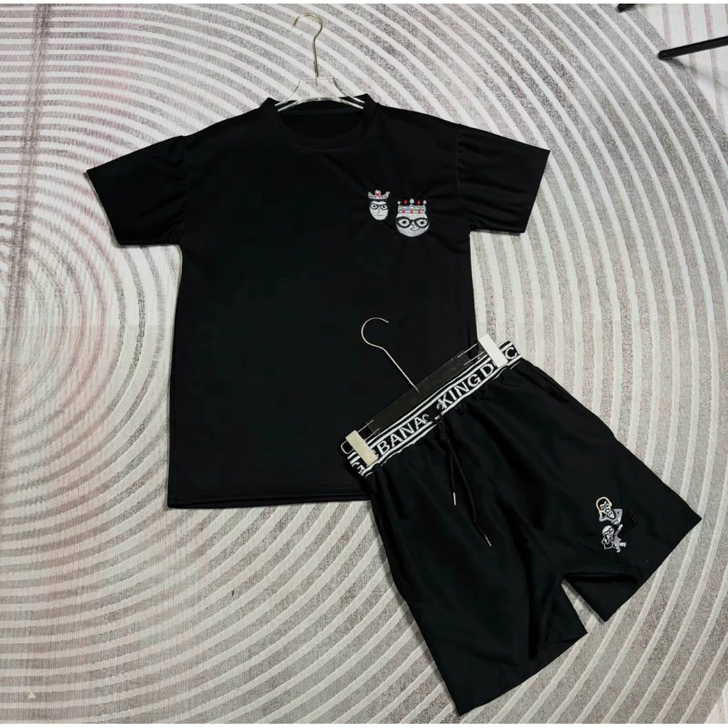 Bộ cộc nam áo thun đồng xu phối kèm quần short gió Dcel chất thun lạnh from unisex dành cho nam nữ