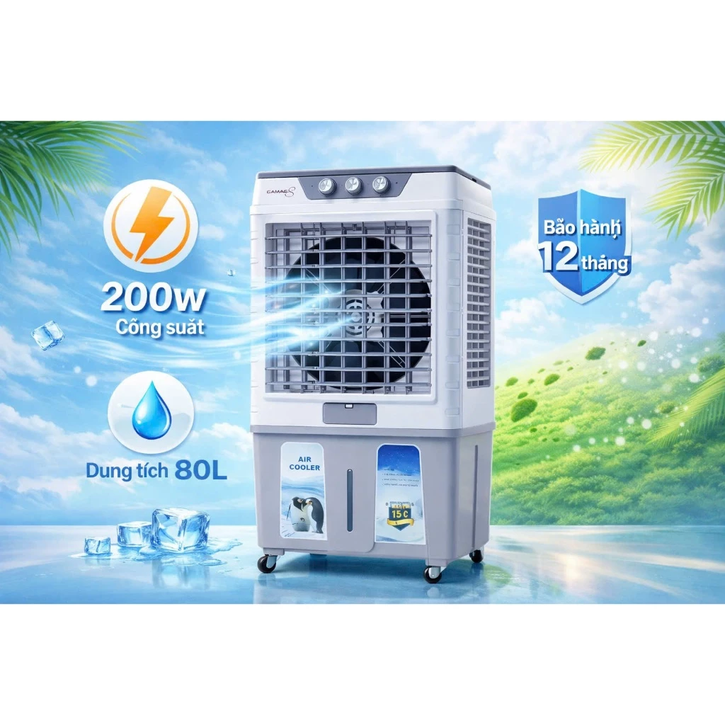 Quạt hơi nước 45L lõi đồng chạy êm bảo hành 12 tháng, Quạt điều hòa chính hãng làm mát không khí