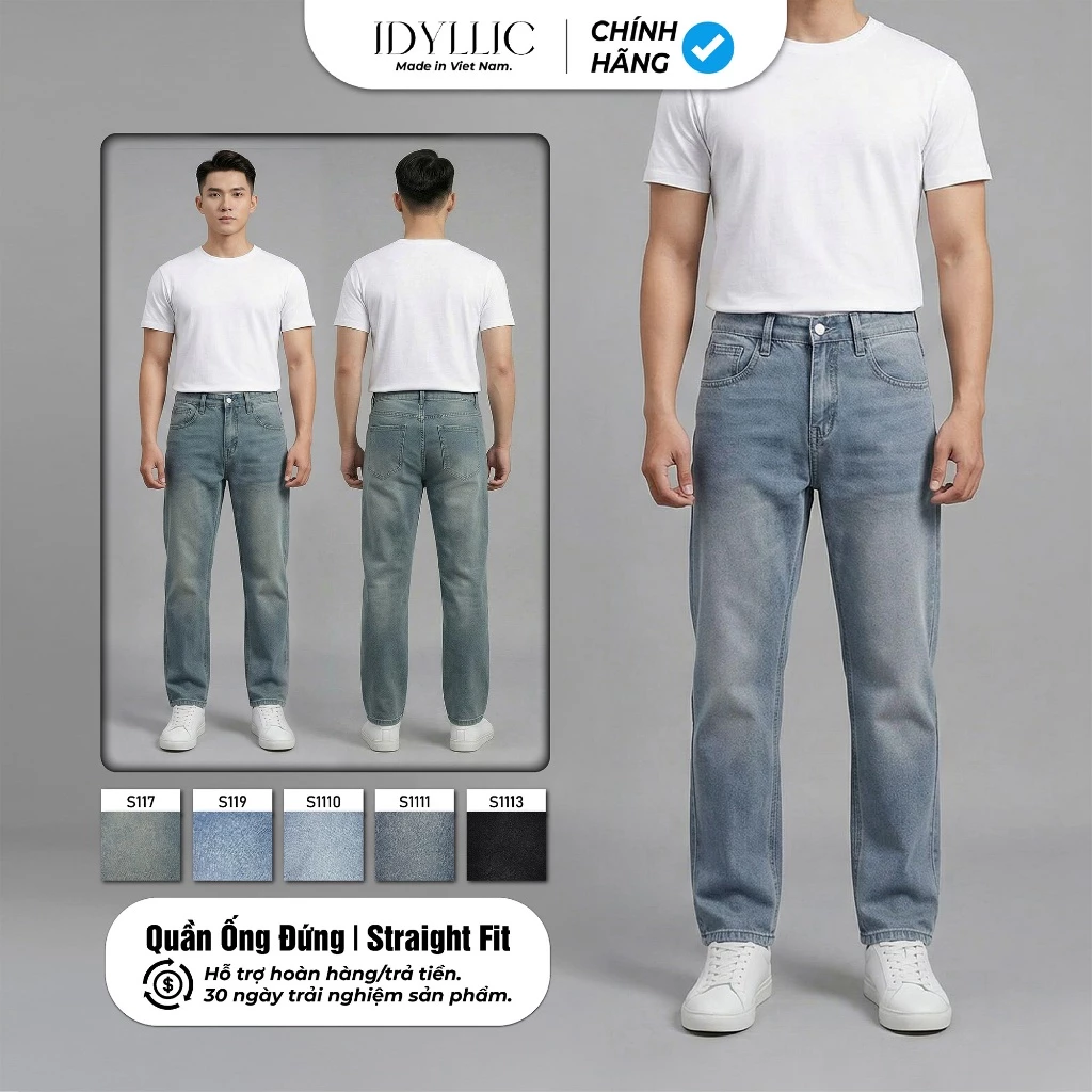 Quần Jean Ống Suông Đứng Nam Nữ Unisex – Form Basic Không Co Giãn – Denim Wash Vintage – IDYLLIC