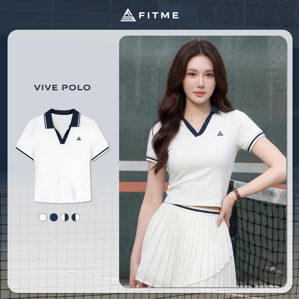 Áo polo tennis pickleball nữ Fitme VIVE ES chất liệu thoáng khí kháng khuẩn chống mùi APSP01