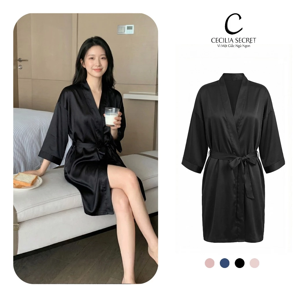 Áo Choàng Ngủ Váy Ngủ Chất Lụa Sexy Gợi Cảm Tay Lửng Quyến Rũ Cao Cấp cecilia_secret