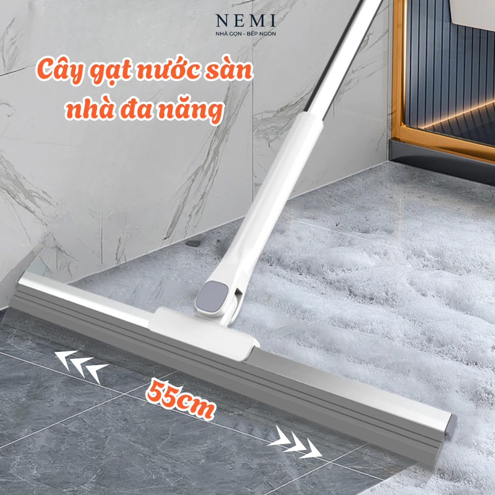 Cây Gạt Nước Sàn Nhà Đa Năng Nemi, Chổi Gạt Kính Lưỡi Gạt Silicon Xoay 180 Độ, bàn gạt 35-55cm