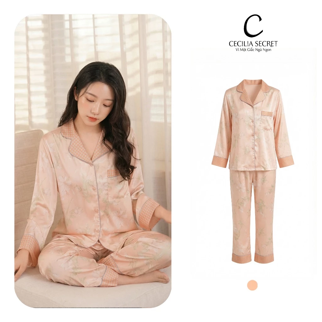 Bộ đồ ngủ pijama nữ chất Silk họa tiết hoa ly tinh tế Cecilia_secret