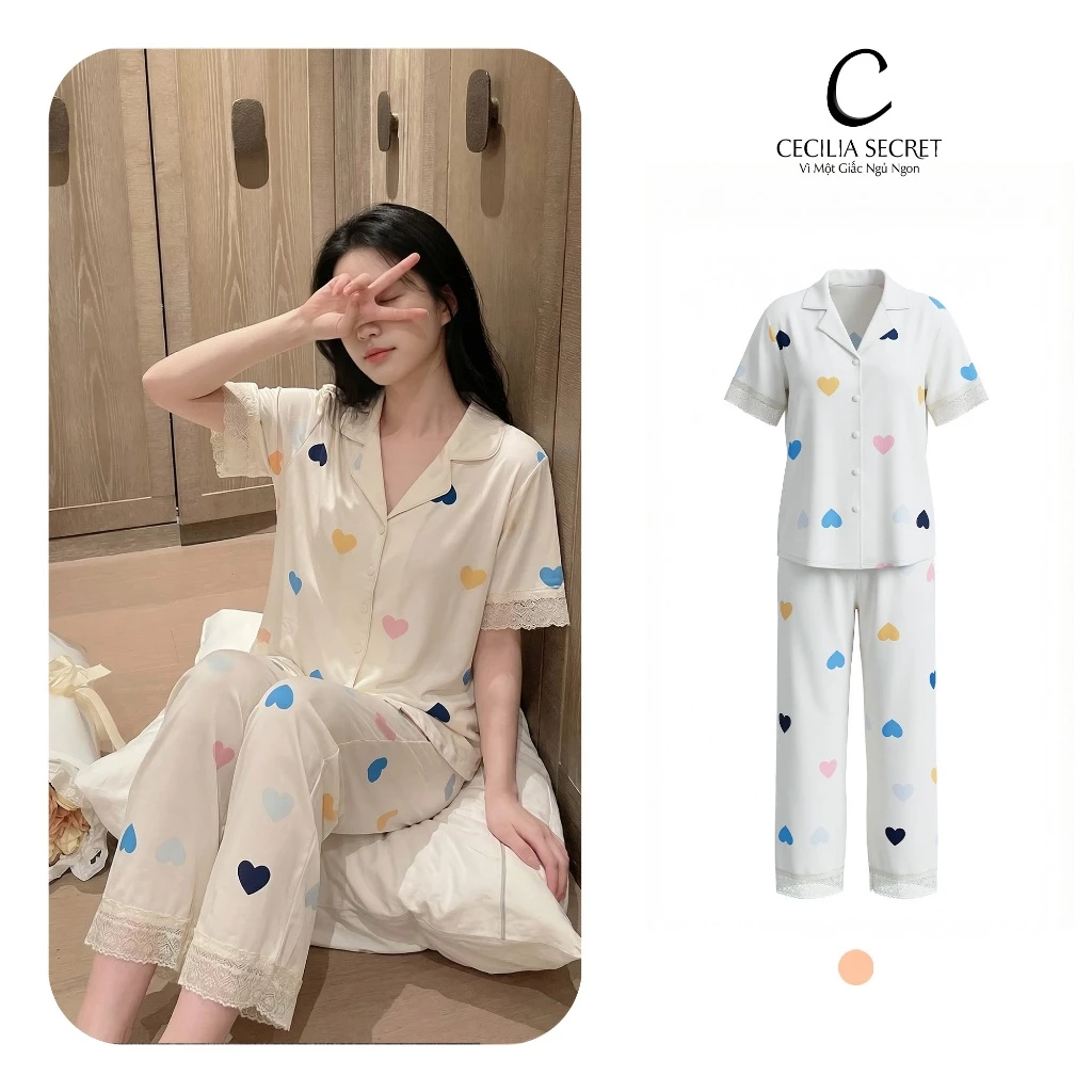 Pijama Nữ Mặc Nhà Cecilia Secret Lụa Mango Cao Cấp Họa Tiết Tinh tế