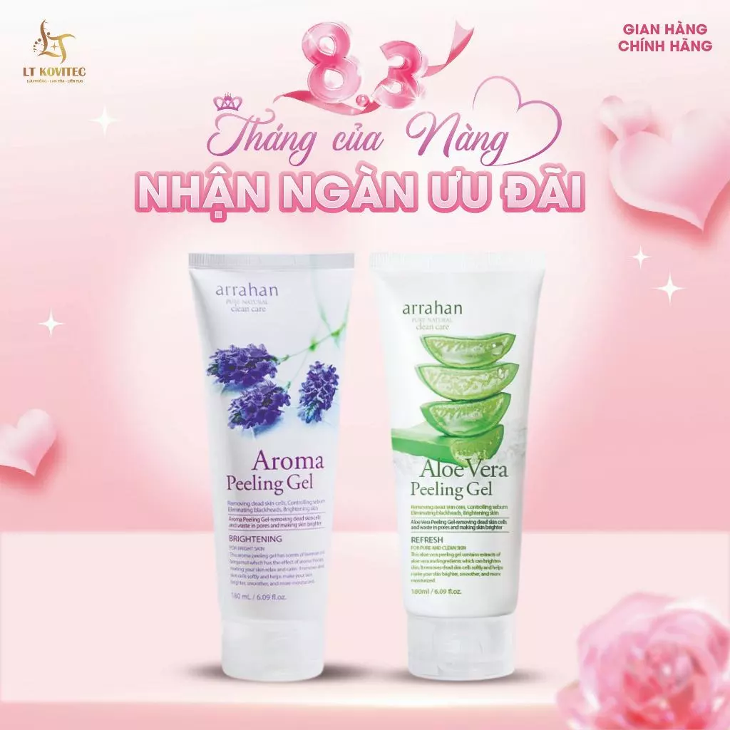 Combo 2 Tẩy Da Chết Arrahan Lô Hội + Lavender Hỗ Trợ Làm Dịu Da Kích Ứng, Mụn Đỏ, Cháy Nắng 180ml
