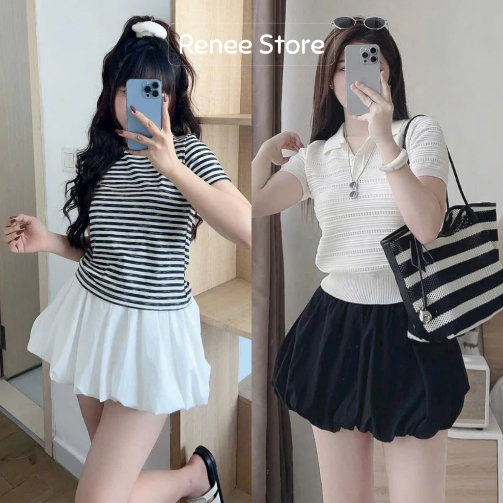 Chân váy dáng bí phồng trơn, váy ngắn cạp chun có lót trong Renee Store - V800