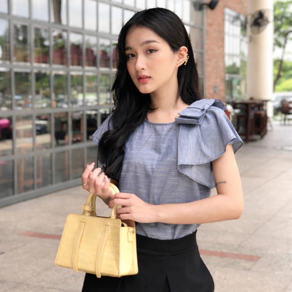 Áo Kiểu Nữ JASEY Công Sở Thắt Nơ Vai 100% Cotton Dáng Thanh Lịch Nữ Tính 6053