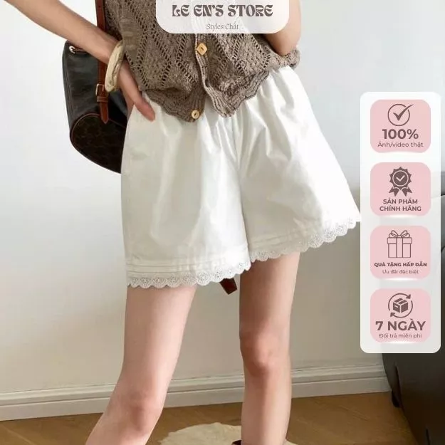 Quần Short Nữ Phối Ren Cạp Chun – Quần Đùi Nữ Chất Thô Hàn Cao Cấp Xinh Xắn - Q106