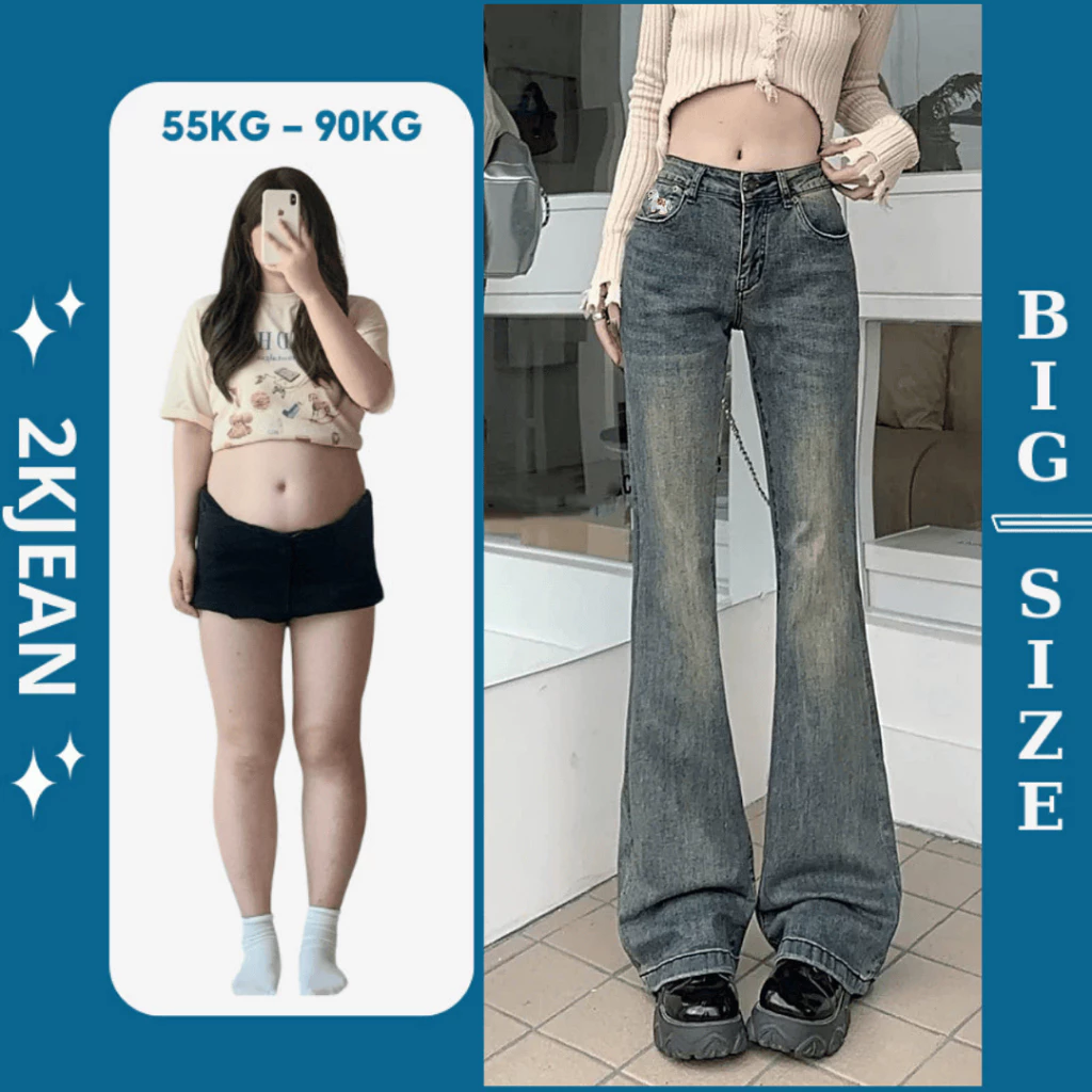 Quần Jean Nữ Ống Loe Co Giãn Bigsize 55-90kg – Quần Bò Nữ Lưng Cao Tôn Dáng Dài Chân QC517 2KJeans