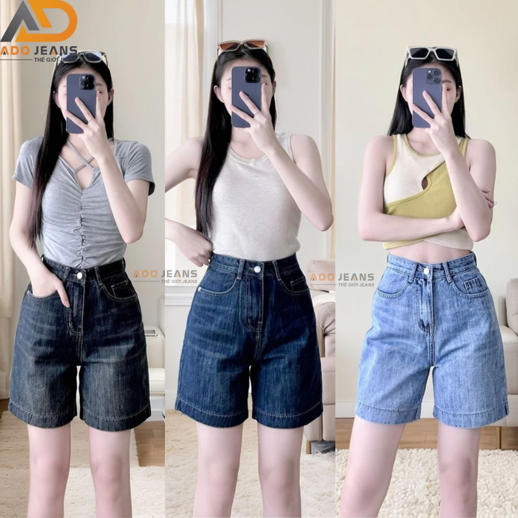 Quần short jean nữa lưng cao tôn dáng,thiết kế đơn giản-Chất jean bò dày dặn (Mã N07)