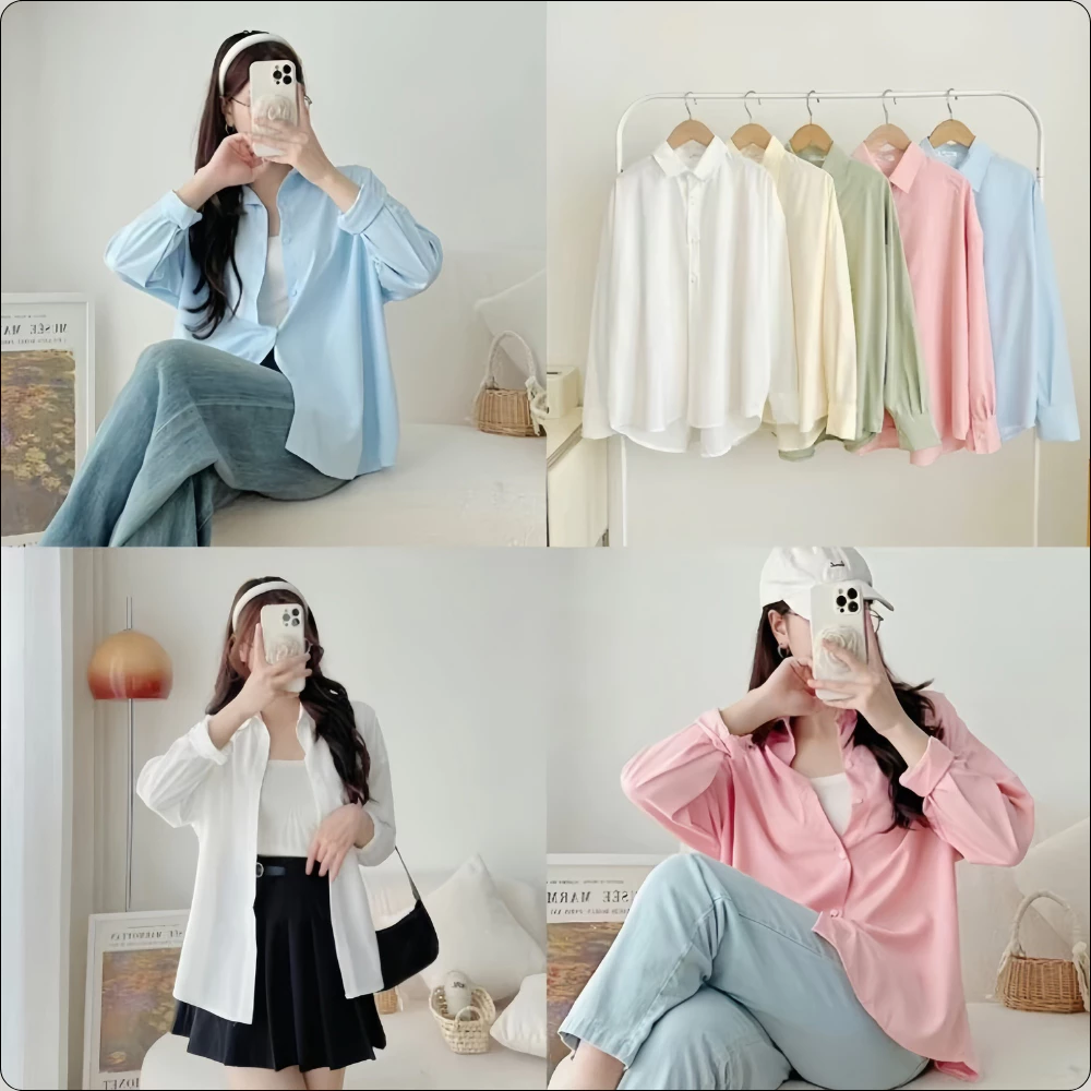 Áo sơ  mi nữ tay dài freesize lụa cát hàn form rộng, phong cách hàn quốc khoác ngoài