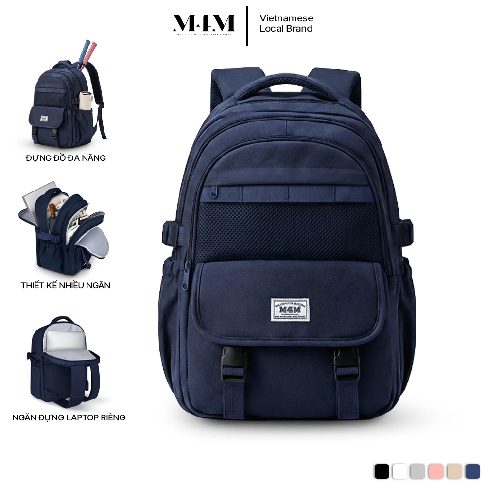 Balo đi học nam nữ M4M MILLION Backpack BM007 Cặp học sinh nhiều ngăn đựng laptop 15.6 inch