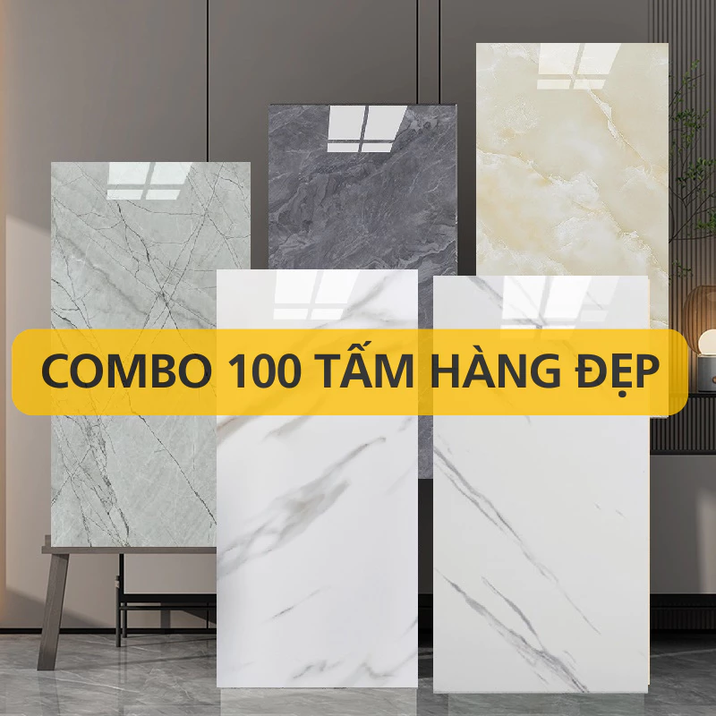 COMBO 100 tấm xốp dán tường PVC giả đá thạch anh cao cấp hàng đẹp có sẵn keo mặt sau